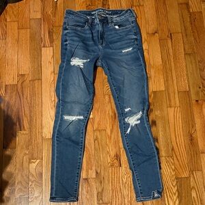 American Eagle Outfitters Dark Blue Distressed Skinny Jeans
